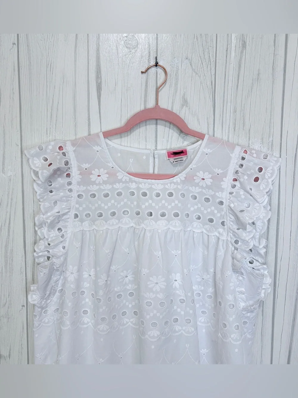 KATE SPADE NY NWOT White Cotton‎ Eyelet Ruffle Top, XL ($179)
